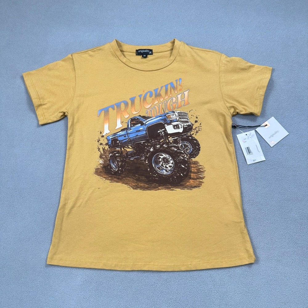Originality Monster Truck Shirt M Yellow Womens Graphic Tee Cotton MADE IN USA